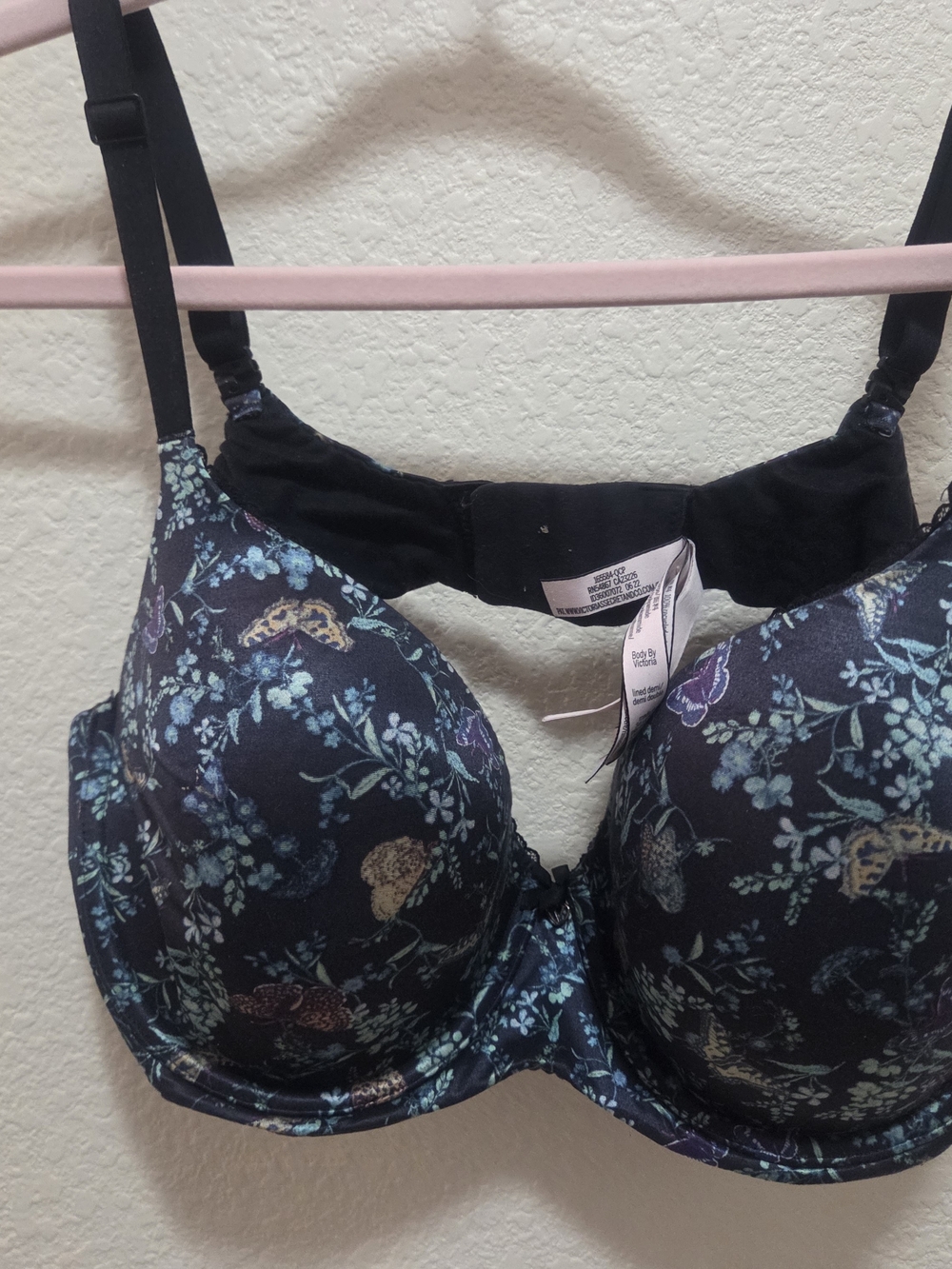 Victoria's Secret Black Floral Underwire Bra with Blue & Teal Accents
